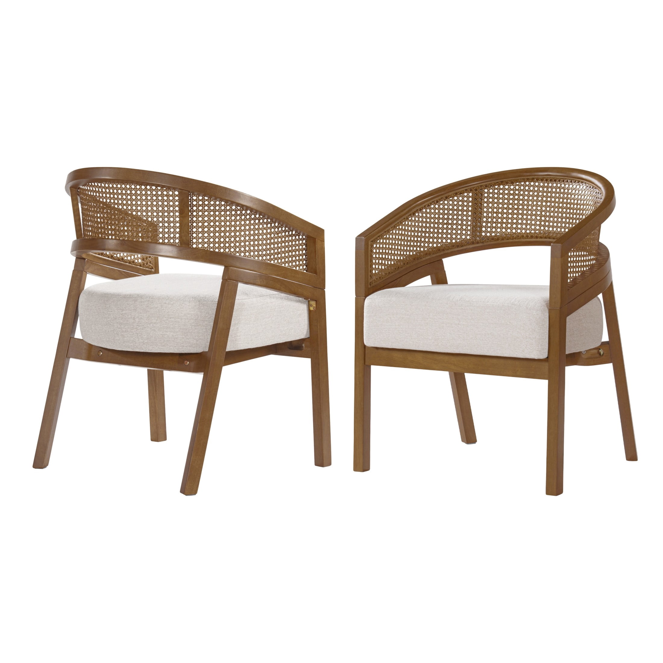 Christopher Knight Home Mid-Century Dining Chairs, Upholstered Seats, Rattan Cane Back, Walnut, Set of 2