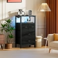 thumbnail image 3 of Satifur Chest of Drawers with Charging Station,LED Nightstand with 4 Fabric Storage Drawers, Black Oak, 3 of 8
