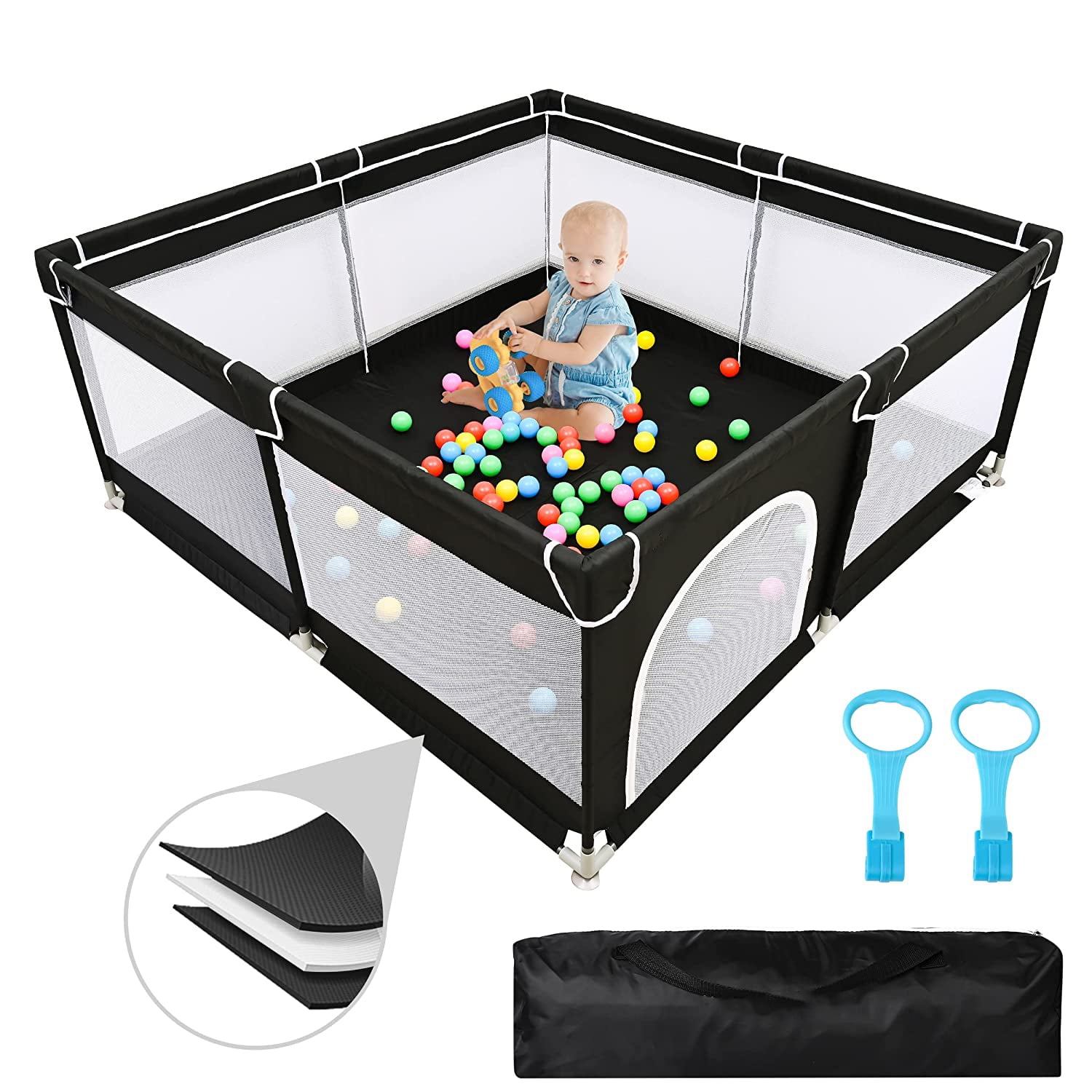 Baby Playpen Large Baby Playard Sturdy Safety Play Yard with Soft Breathable Mesh Playpen for Babies with Gate Indoor & Outdoor Kids Activity Center 
