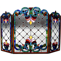 CHLOE Tiffany-glass 3pcs Folding Victorian Fireplace Screen 44" Wide