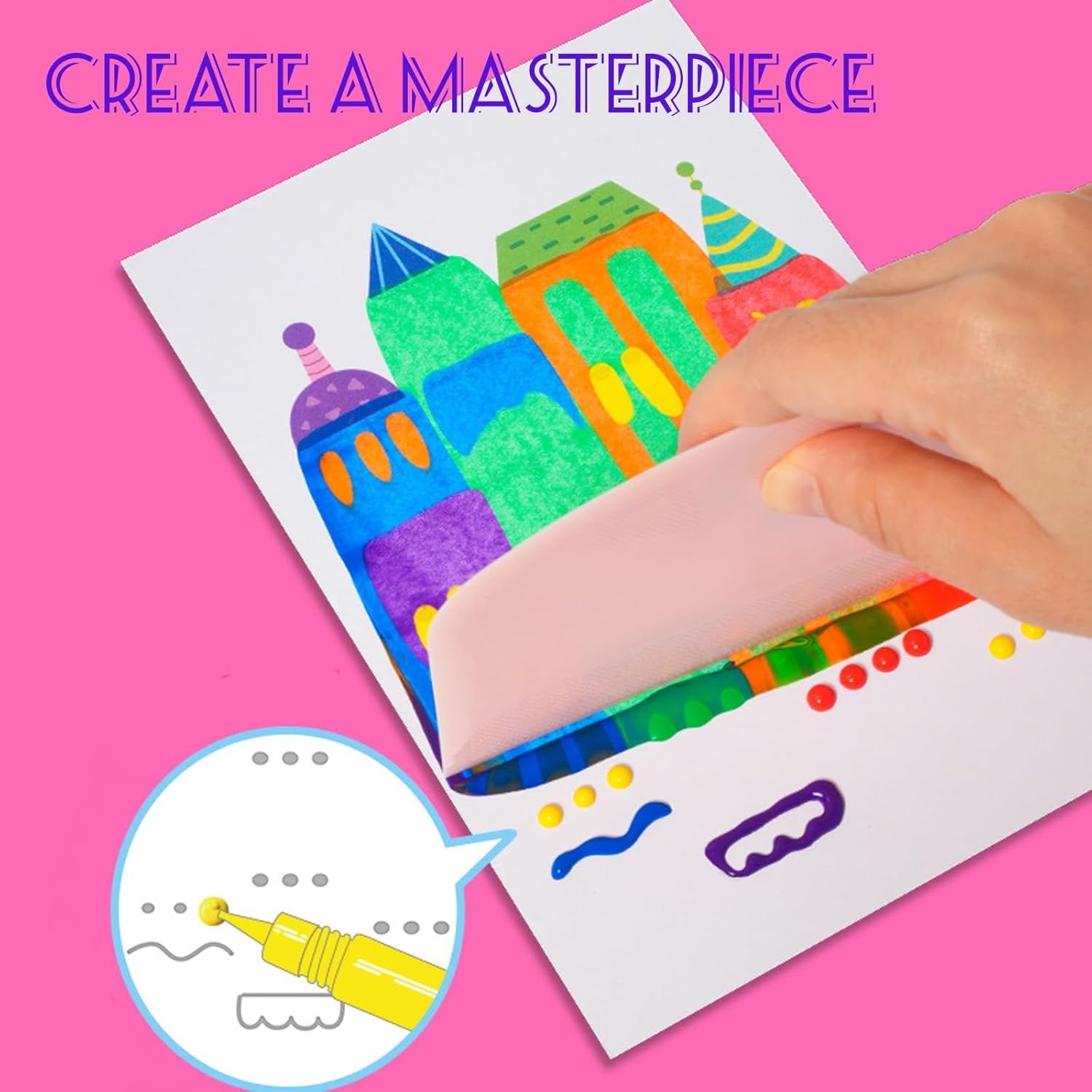 Squeegee Art Kids Paint Kit, 35 Pieces DIY Rainbow Scratch Art, Rainbow Dot Painting Art Kits, Children Painting Crafts Creativity Set (3 Set)