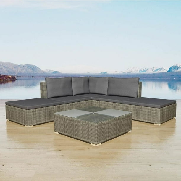 vidaXL 15 Piece Garden Sofa Set Poly Rattan Gray
