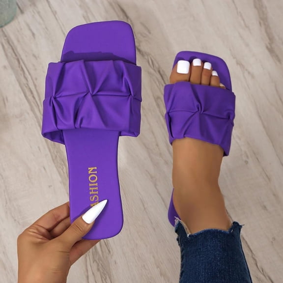 YOUYEDIAN Women's Sandals Summer Slip on Beach Slippers Comfortable Casual Non Slip Orthopedic Flat Shoes (Purple)