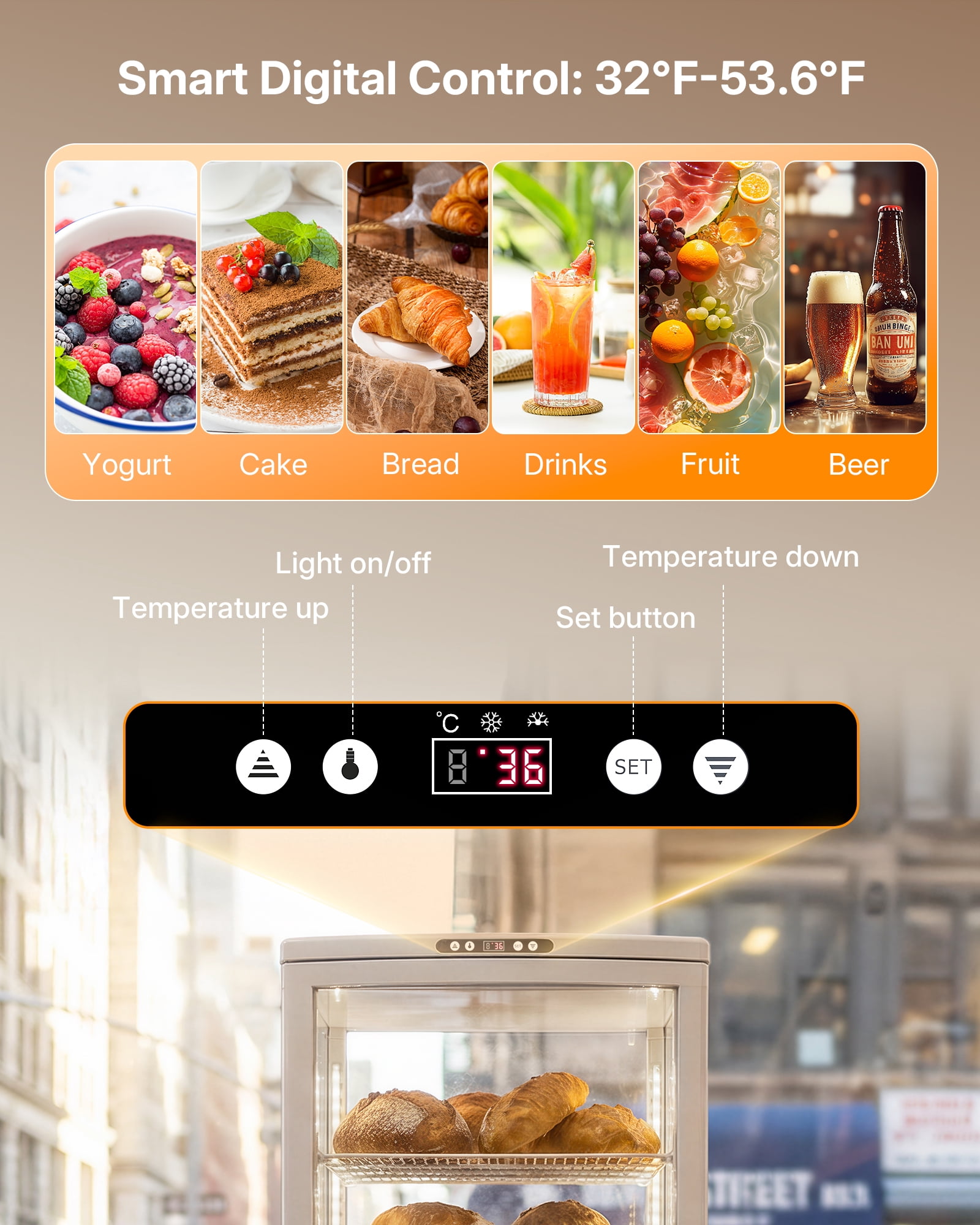 Upstreman Commercial Refrigerator Display Case, 10 Cu.Ft/280 L Pastry Display Case with Wheel and LED Lighting, 6-Tier Upright Commercial Cake Display Refrigerator Cooler, ‎CD100