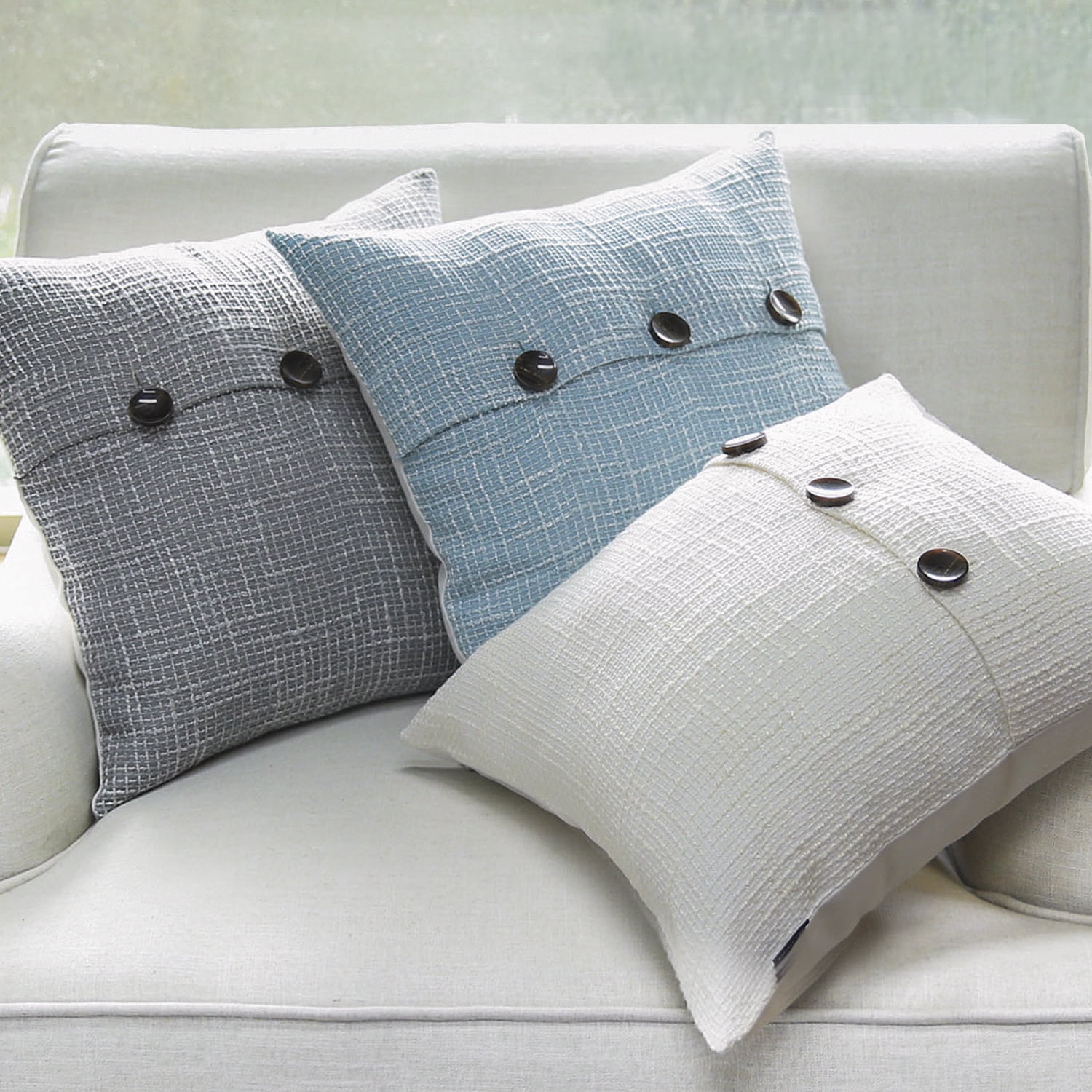 Set of 2 Throw pillow covers 3 Button Blue Color Phantoscope Linen Decorative Throw Pillow 18x18inch Case Cushion sofa bed Covers