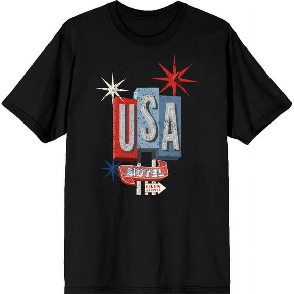 Americana Vintage Motel Sign Men's Black Crew Neck Short Sleeve Tee-XL