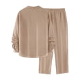 thumbnail image 6 of Men's 2 Piece Vertical Striped Textured Outfits Summer Casual Long Sleeve Button Down Shirts and Pants Matching Sets Khaki, 6 of 8