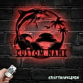 thumbnail image 3 of Craftnamesign Personalized Dolphin Palm Tree Beach House Sunset Metal Sign LED Lights, Beach Decor, 3 of 5