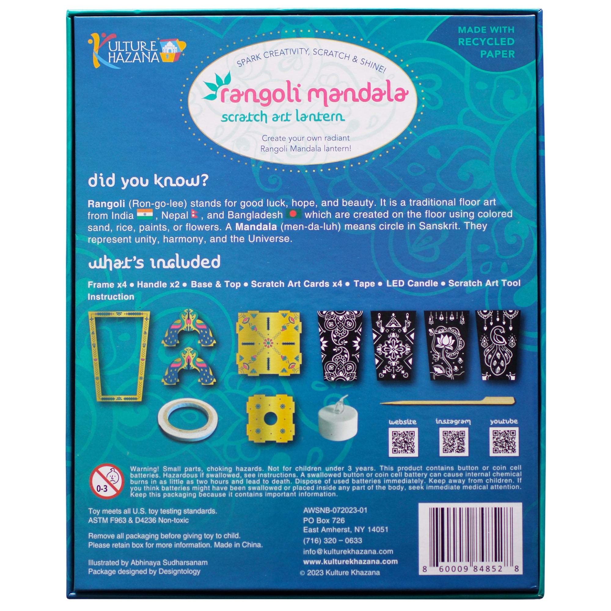 Kulture Khazana: Rangoli Mandala Scratch Art Lantern - DIY Craft Kit, LED Candle, 12" Tall, India & South Asian Culture Activity Kit, Kids Ages 6+