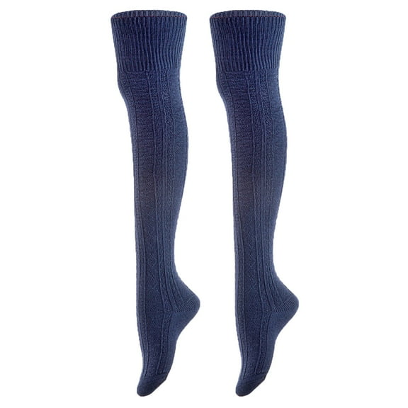 AATMart Attractive Big Girl's Women's 2 Pairs Lightweight Moisture Wicking & Extra Soft Knee High Cotton Socks Size 6-9 M1025 Navy 2p-04
