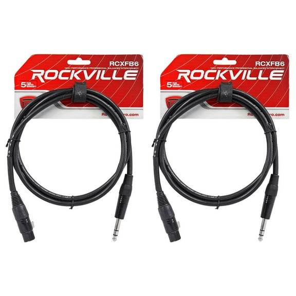 2 Rockville RCXFB6B Black 6' Female REAN XLR to 1/4'' TRS Balanced Cables OFC