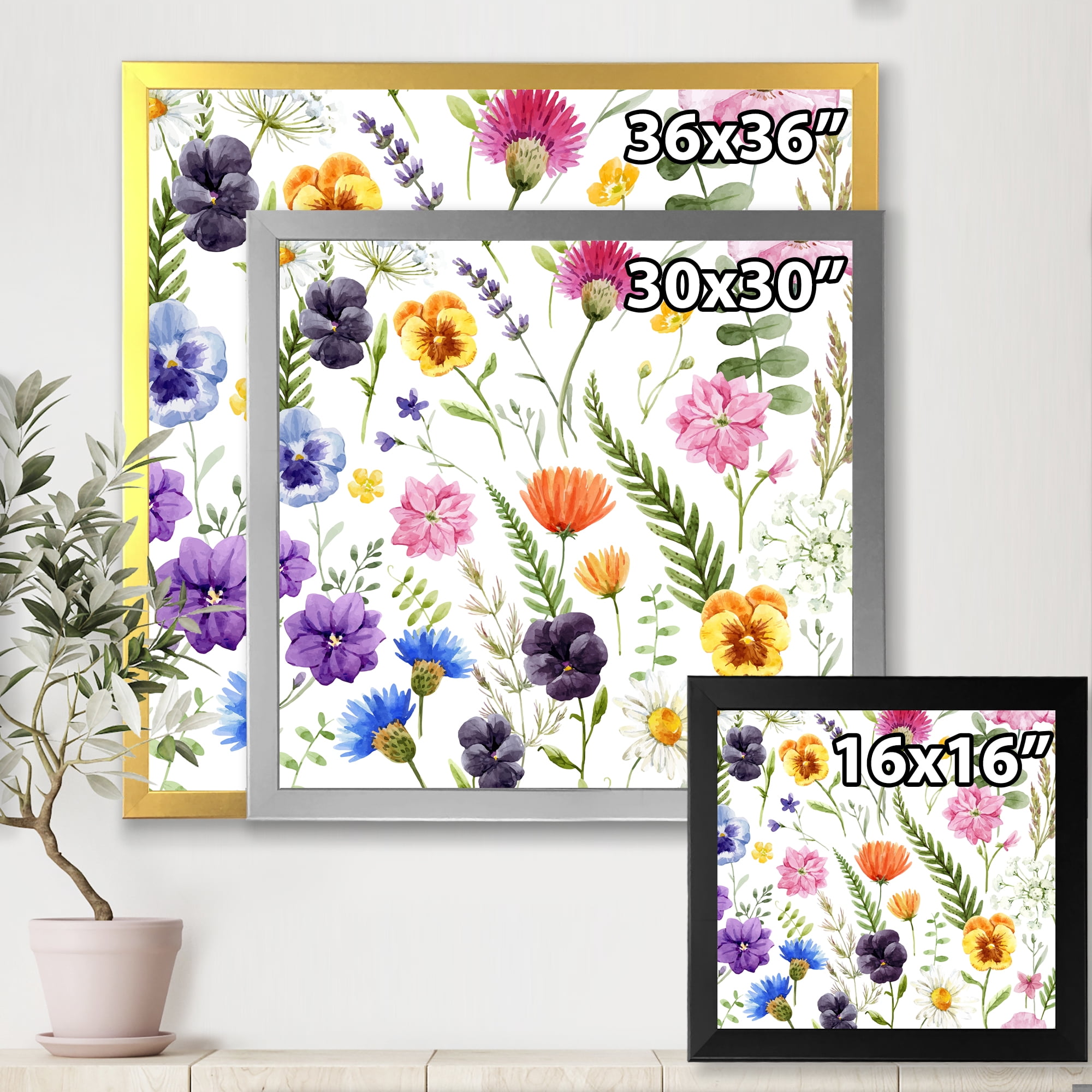Designart 'Coloful Wildflowers Floral Pattern I' Traditional Framed Art Print