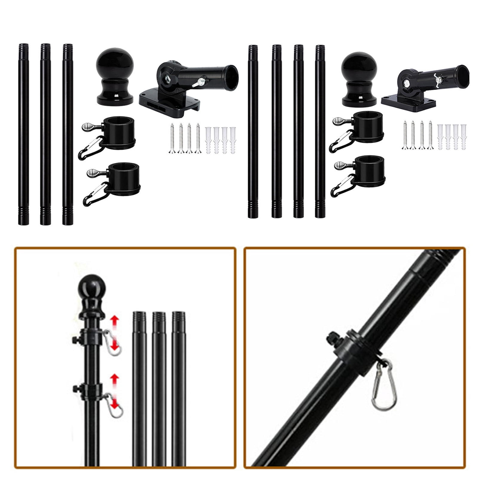 Flag Pole Kit Thickened Stainless Steel Outside Porch Wall Flagpole Entangle Free Rotating Flag Pole Rings Adjustable Multi-Positions Bracket Holder