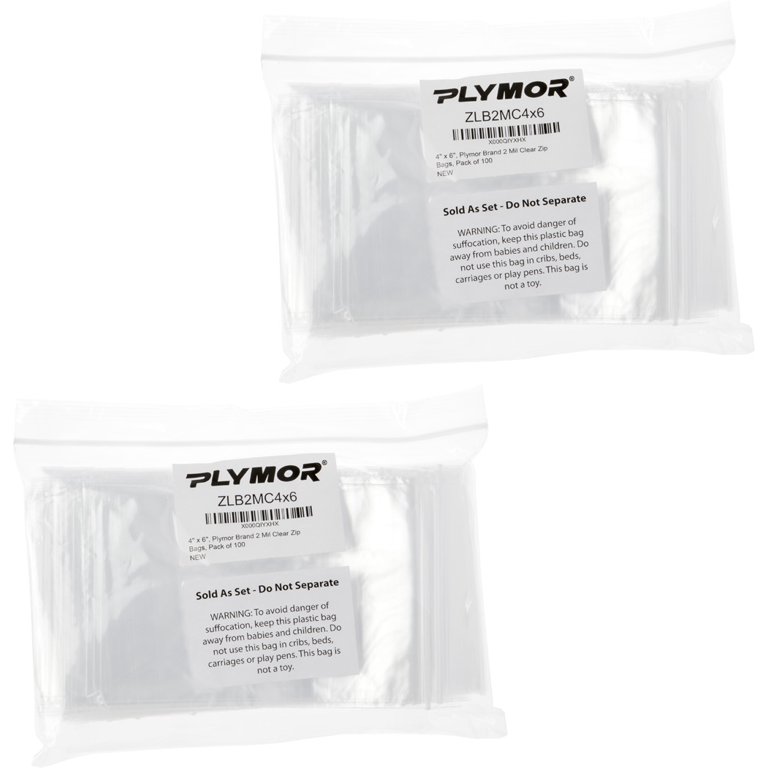 Plymor Zipper Reclosable Plastic Bags, 2 Mil, 6 x 9 (Pack of 100)