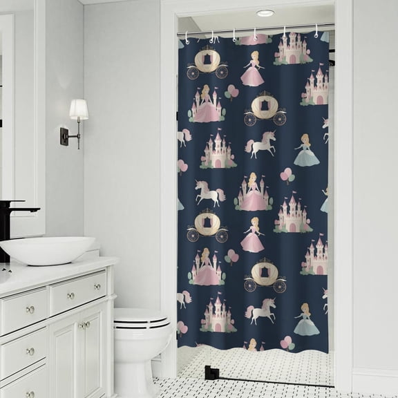Dark Blue Princess Unicorn Pattern Shower Curtain 36"x72" ,Bathroom Decorative Shower Curtains Set with 12 Hooks,Modern Waterproof Washable Shower Curtain