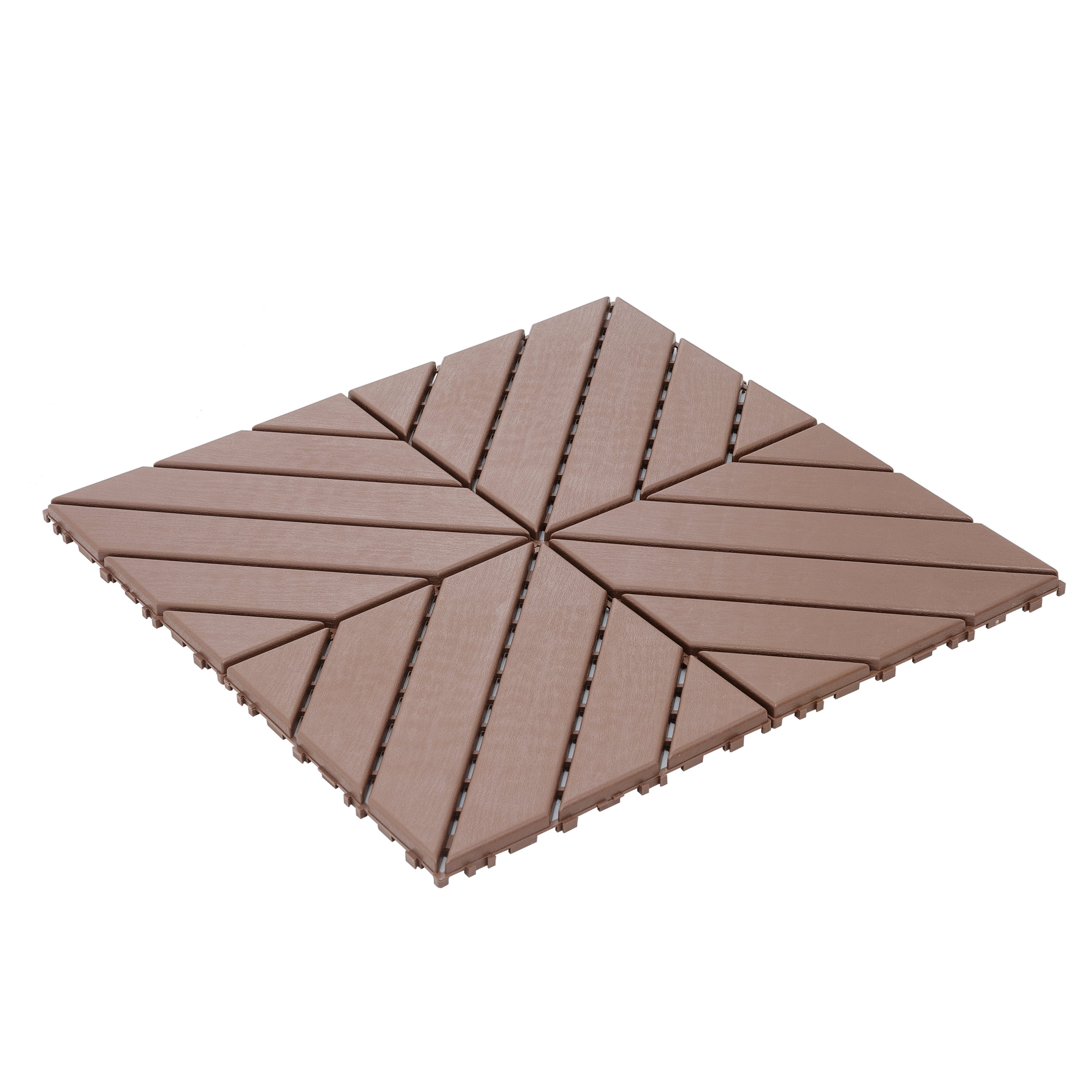 Plastic Interlocking Deck Tiles Set of 44 12x12 Inch, Square Waterproof Outdoor All Weather Tiles for Poolside, Brown