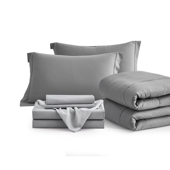 7 Piece Queen Comforter Set Bed in a Bag, Down Alternative Bedding with Sheets, Pillowcases, Shams, Reversible Duvet Insert, Dark Grey & Light Grey