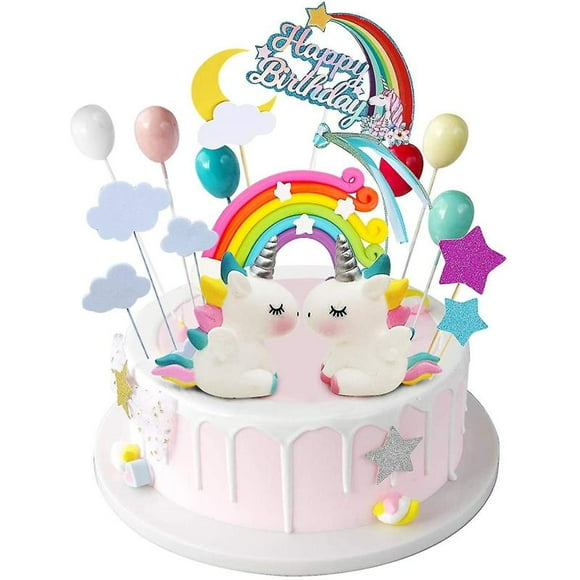 21pcs Unicorn Cake Topper Kit Cloud Rainbow Balloon Happy Birthday Banner Cake Decoration For Boy Girl Kid Birthday