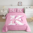 thumbnail image 2 of Manfei Kids Personalized Initial K 3pcs Full Comforter Set - Kawaii Pink Bow Princess, 2 of 8