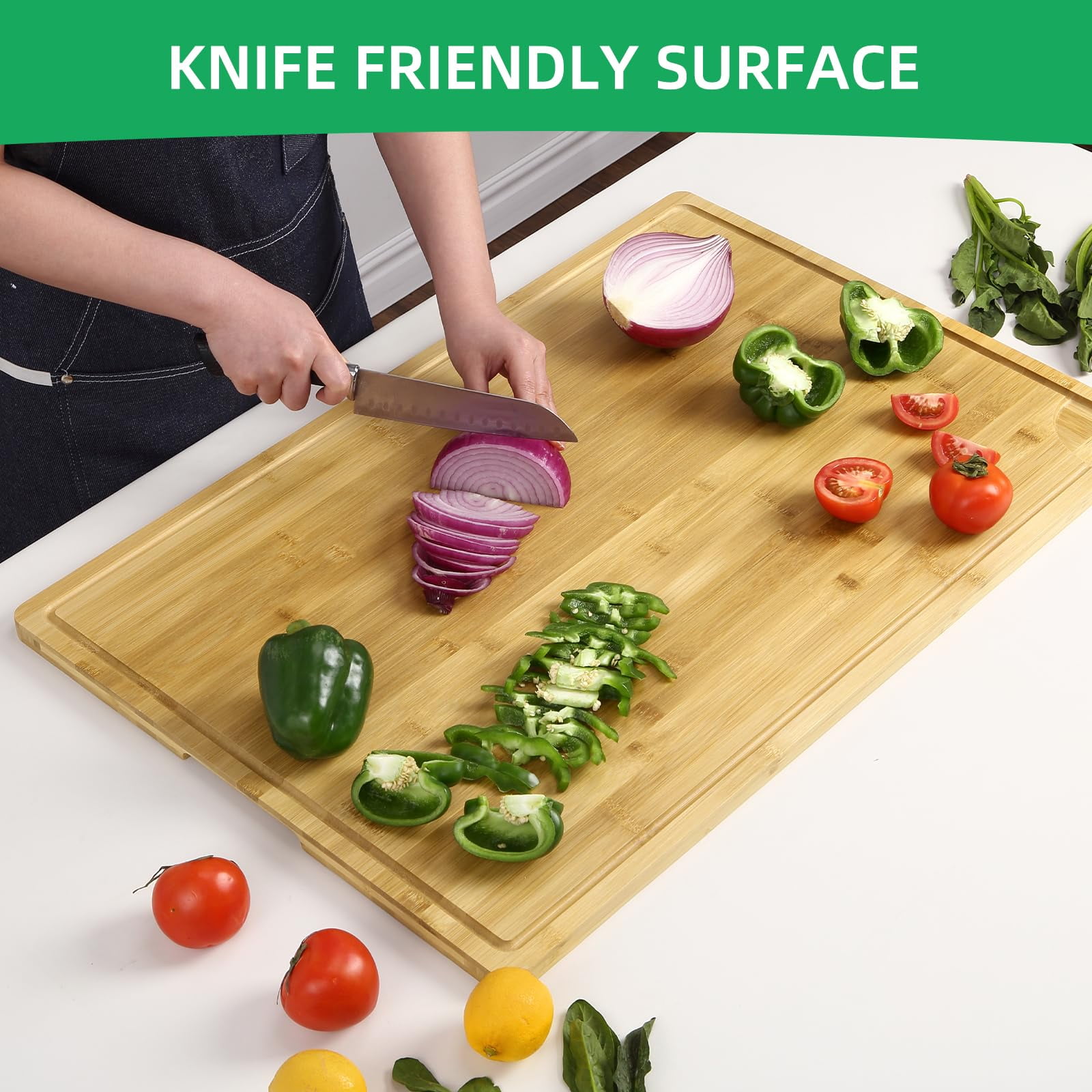 Ataucjin 30 x 20 Extra Large Bamboo Cutting Board, Wooden Cutting Board for Kitchen WithGroove and Handles, Over Sink Board Meat Cutting Board, Large Caving Board Charcuterie Board