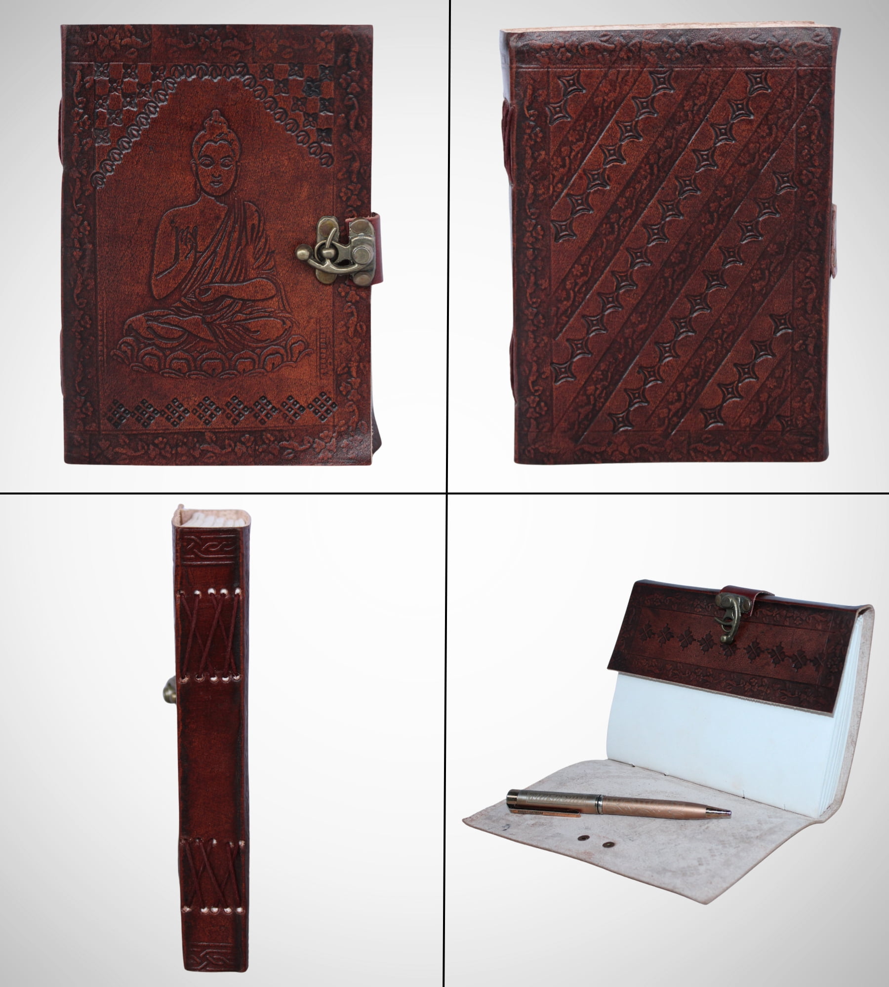 Buddha Embossed Handmade Leather Diary Bound Writing Journal Notebook Diary Notepad Unlined Paper Sketchbook Drawing Journal For Men & Women Blank Paper 7 X 5