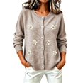 thumbnail image 2 of WCJM Cardigan for Womens Fall Long Sleeve Button Down Crewneck Knit Top Casual Outwear Coat (Khaki,L), 2 of 5