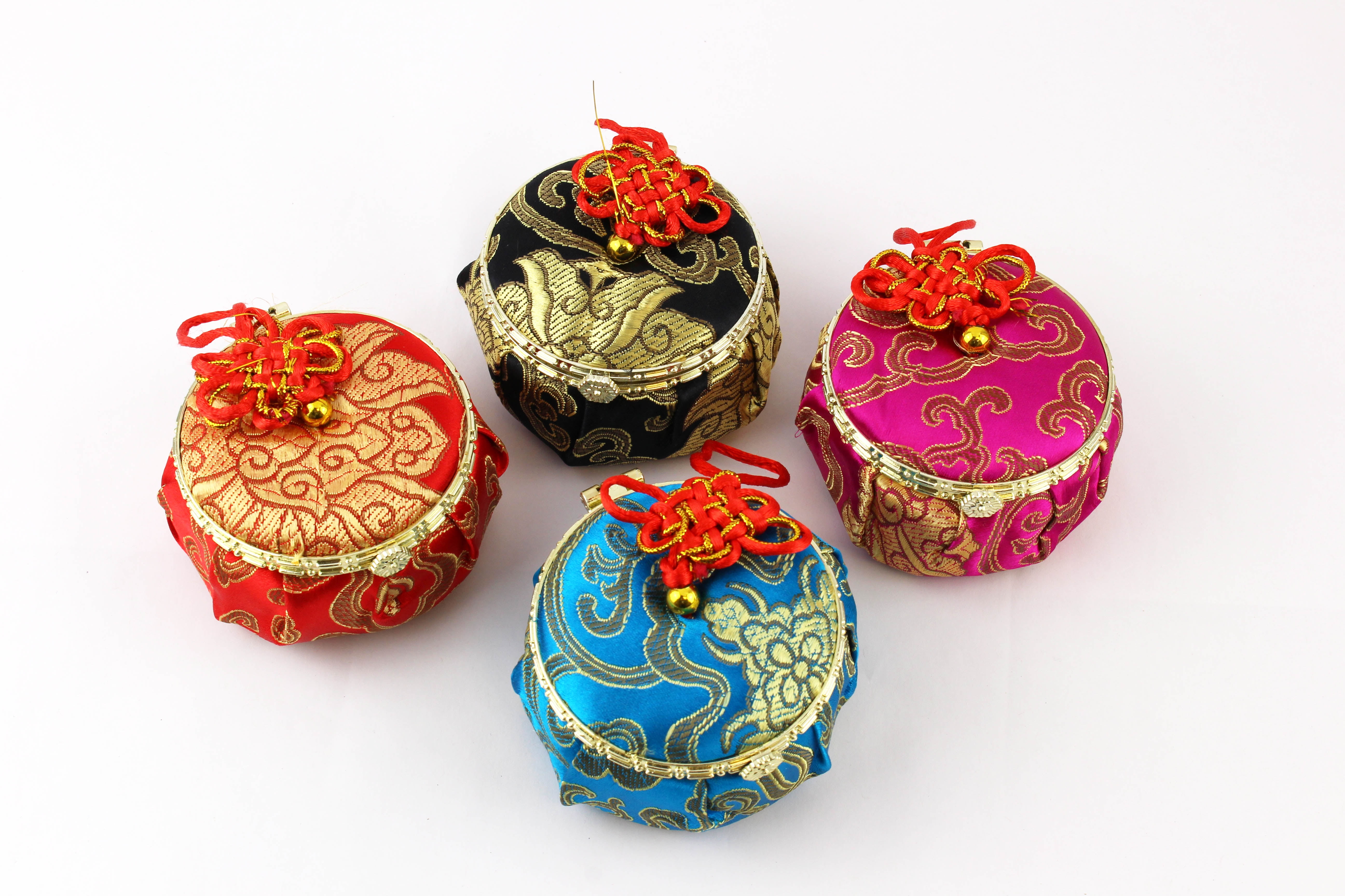 Set of 4 Vintage Chinese Elegant Brocade Silk Jewelry Box with Lid