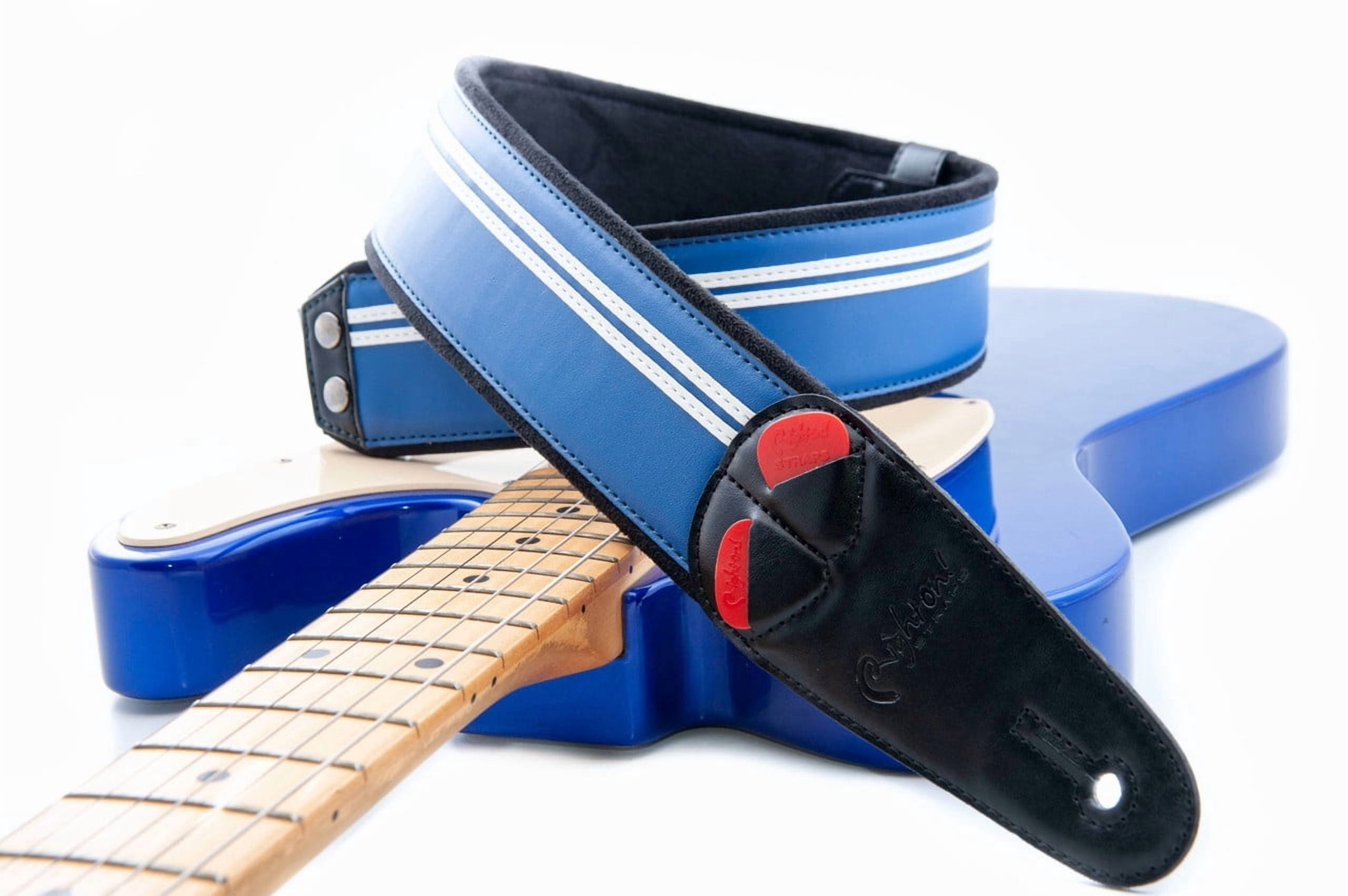 RightOn! Straps Mojo Collection Race-60 Guitar & Bass Strap made with Vegan Leather – Stylish and Comfortable - Blue