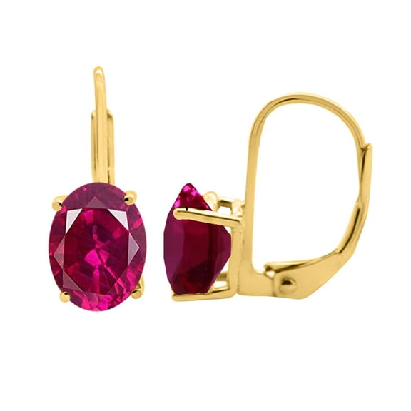 Mauli Jewels Ear Rings for Women 2.1 Carat 7x5MM Oval Created Ruby Leverback Earrings Carat 14K Yellow Gold 4-prong