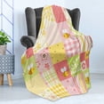 thumbnail image 4 of Bee Soft Flannel Fleece Throw Blanket, Floral and Geometric Designed Tiles of Patchwork Background with Flying Doodle Bees, Cozy Plush for Indoor and Outdoor Use, 50" x 60", Multicolor, by Ambesonne, 4 of 5