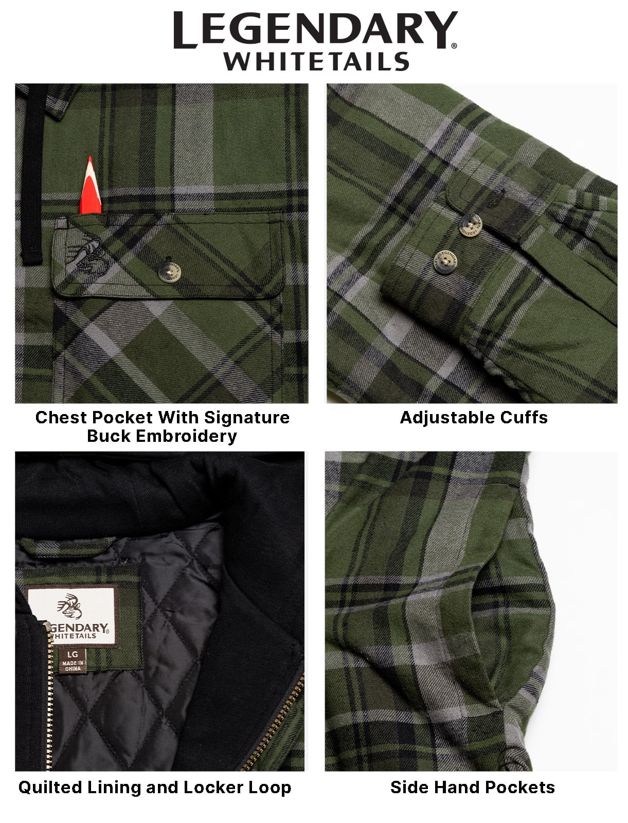 Legendary Whitetails Men's Maplewood Hooded Flannel Shirt Jacket