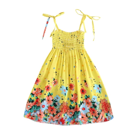 ZHUASHUM princess dress up for girls Clothes Kids Baby Beach Straps Bohemian Floral Girls Dress Toddler Skirt easter clothes C,Size:5-6 Years