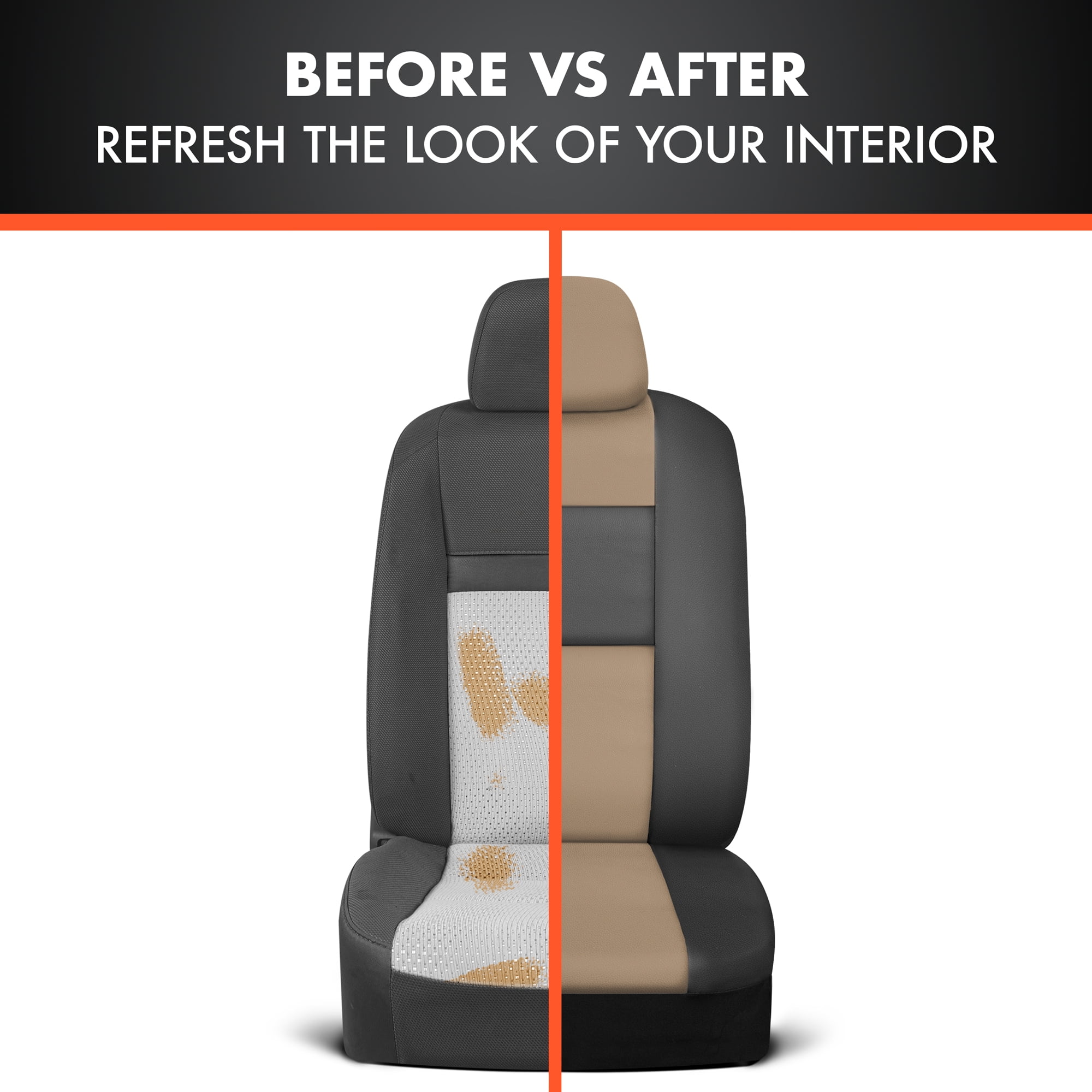 BDK Black & Beige Faux Leather Car Seat Cover Full Set - Front & Rear Split Bench Seat Covers For SUV & Truck Seat Protector, Airbag Compatible - Seat Covers for Cars & Interior Covers & Accessories