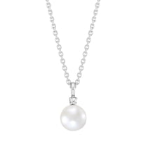 Brilliance Fine Jewelry Round White Freshwater Pearl and White Cubic Zirconia Pendant Necklace in Sterling Silver