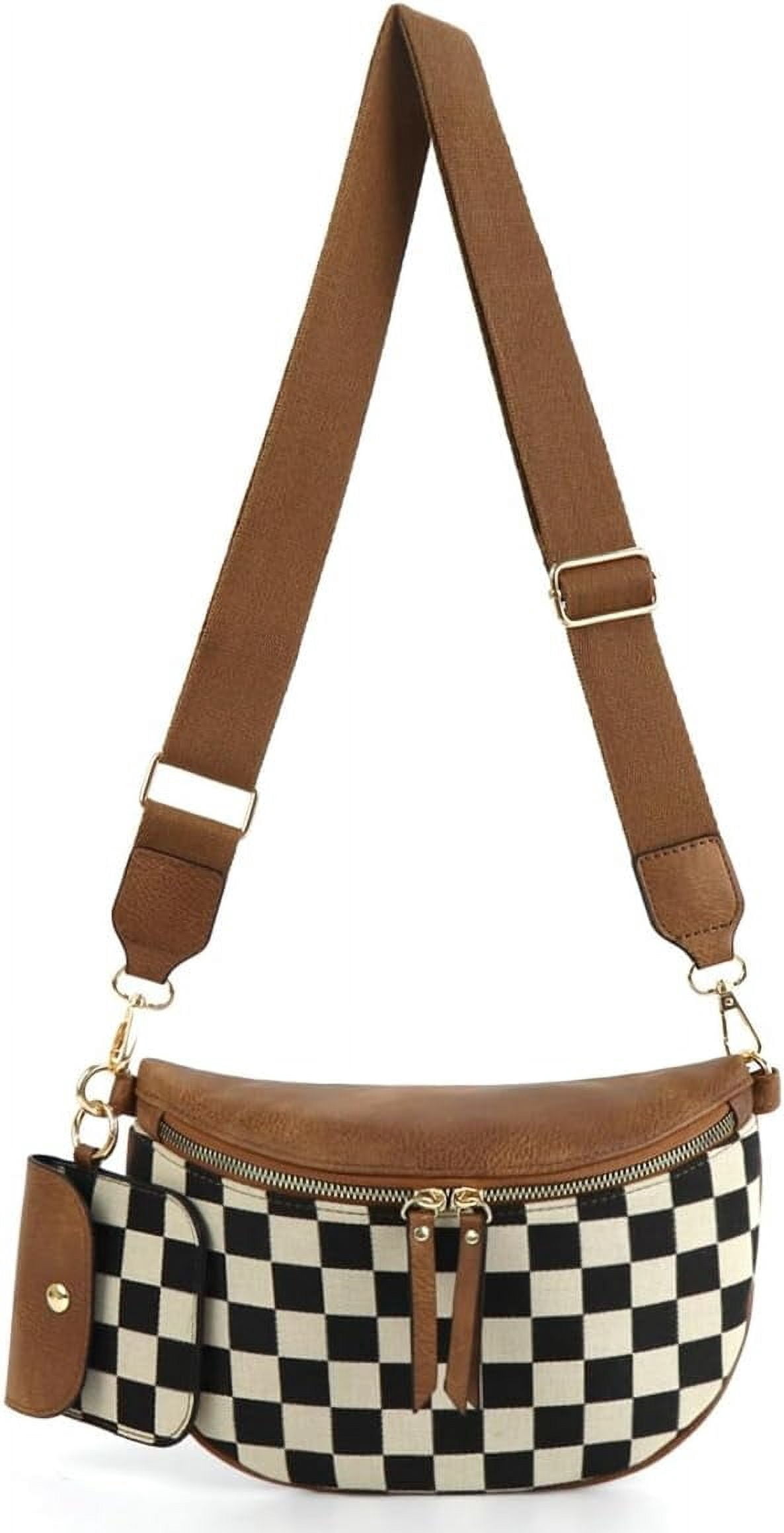 JUYGO 2 Pcs Checkered Crossbody Bags for Women Bum Bag Checkered Cross Body Sling Backpack Satchels Shoulder Wallet Purses