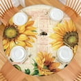 thumbnail image 2 of Sunflower Floral Pattern Round Fitted Tablecloth with Elastic Hem, Water-Resistant Polyester, Fits 44-52" Tables, 2 of 7