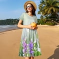 thumbnail image 4 of Fotbe Purple Butterfly On Wild Vestido Largo de Moda para Mujer, Vestido Tipo Camiseta con Manga Corta y Estilo Casual a Rayas y Bloques de Color, 4 of 6