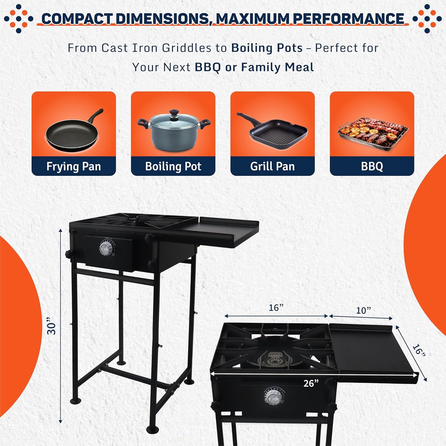 SONRET - Single Burner Propane Stove - 1,30,000 BTU - with Side Shelf , Regulator & Hose