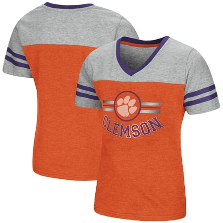 Clemson Tigers Colosseum Girls Youth Pee Wee Football V-Neck T-Shirt - Orange/Heathered