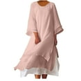 thumbnail image 3 of Jinhomg Summer Cotton Dresses for Women 2025 Trendy Layered Maxi Dress Casual Comfy Long Sleeve U-Neck Summer Vacation Dresses Pink XXL, 3 of 7
