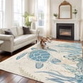 thumbnail image 3 of Retro Ocean Washable Living Room Rugs 6'x9', Blue Beige Sea Turtles Shells Jellyfish Seaweed Low Pile Throw Large Area Rug Non-Slip Sturdy Edge Binding Carpet for Dining Room Kitchen Office, 3 of 9