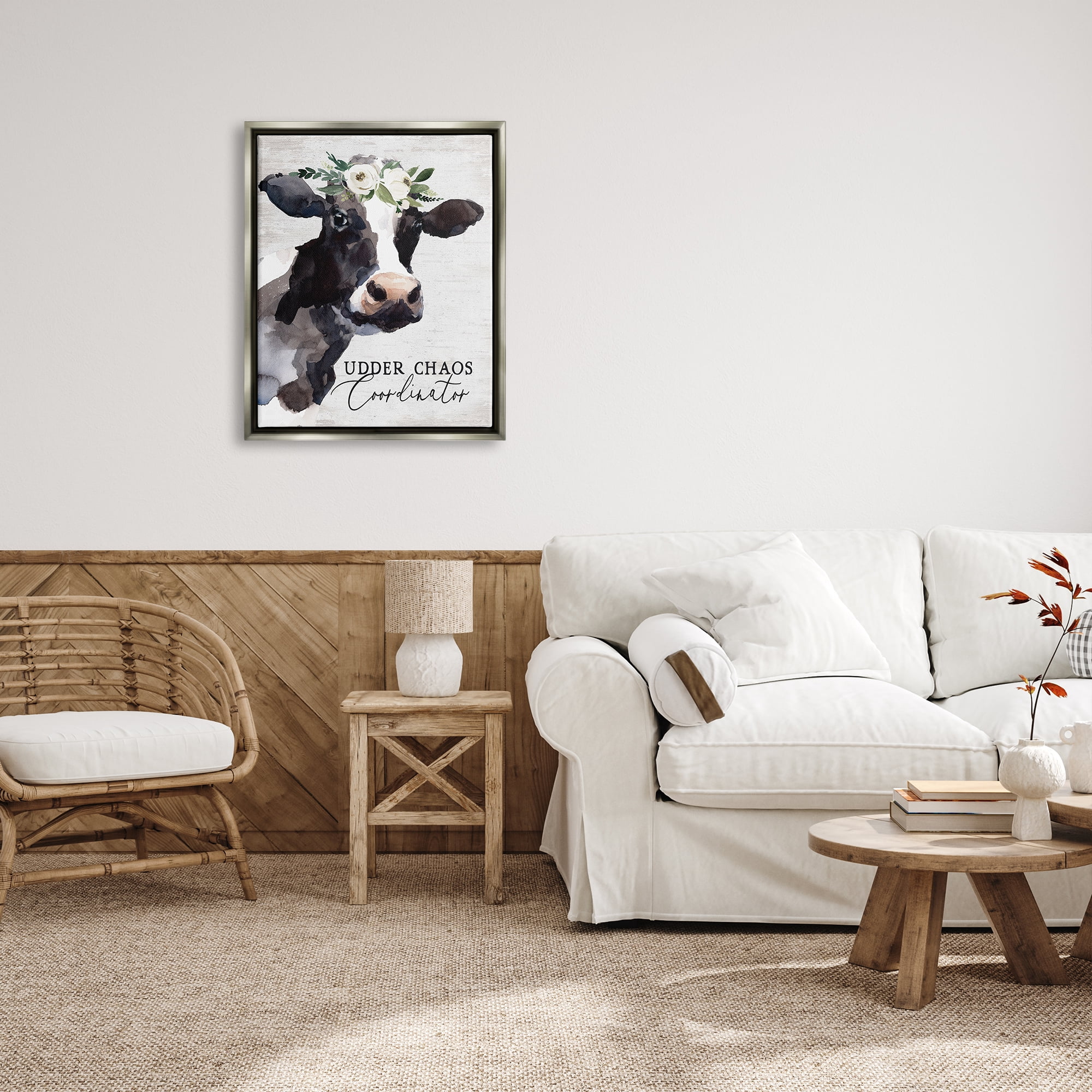 Stupell Industries Udder Chaos Coordinator Phrase Animals & Insects Painting Gray Floater Framed Art Print Wall Art, 25 x 31
