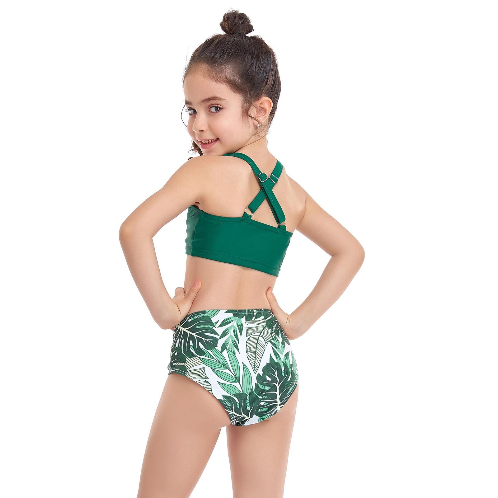 Aoksee Girls Holiday Cute Solid Bikini Set Two Piece Swimsuit Bathing Suit Swimwear Gifts for Kids Green, Kids Unisex, Size: 140