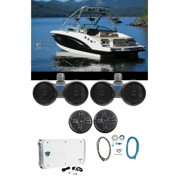 2) Rockville Dual 8" Wakeboards (2) 6.5" Speakers 6-Channel Amplifier Amp Kit