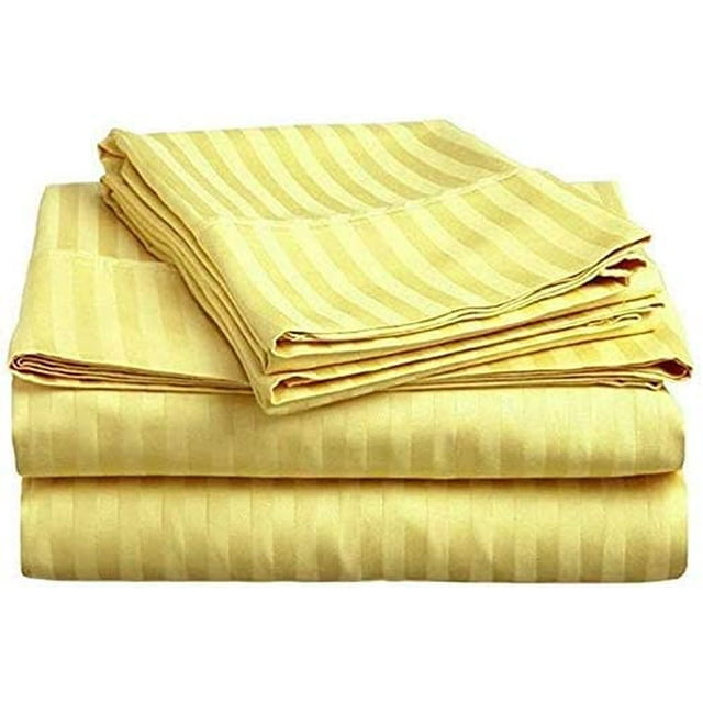 900 Thread Count 100% Egyptian Cotton 4-Piece Bed Sheet Set (1 Flat, 1 Fitted Sheet, 2 Pillow Covers) 30 Inches Deep Pocket Size Stripe Pattern