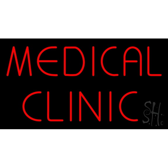 Red Medical Clinic LED Neon Sign 20 x 37 - inches, Black Square Cut Acrylic Backing, with Dimmer - Bright and Premium built indoor LED Neon Sign for Defence Force.