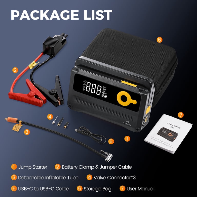 HOMSHADE 6000A Jump Starter with Air Compressor, 12V Battery Pack