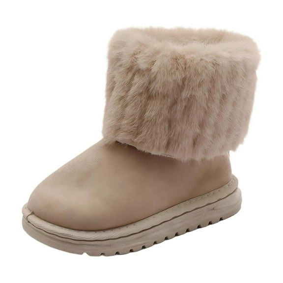 ZACPNCV Toddler Warm Faux Fur Lined Boots Kids Girls Boys Winter Non Slip Snow Boots Outdoor Shoes Beige