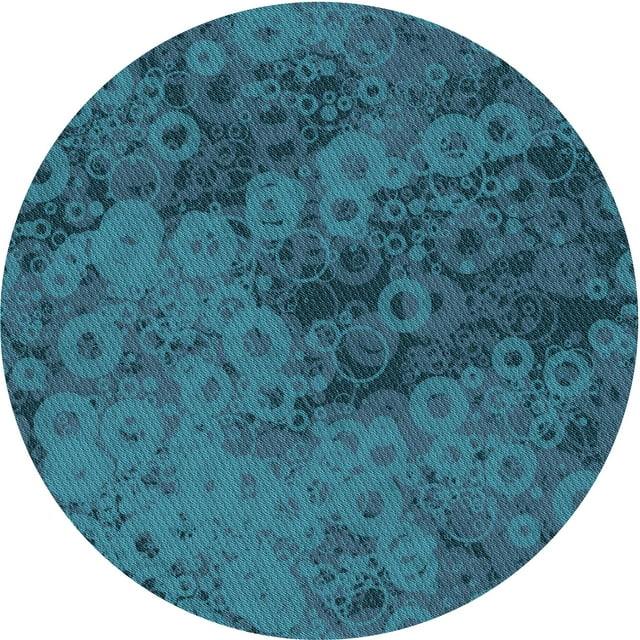 Ahgly Company Machine Washable Indoor Round Transitional Dark Turquoise Green Area Rugs, 3' Round