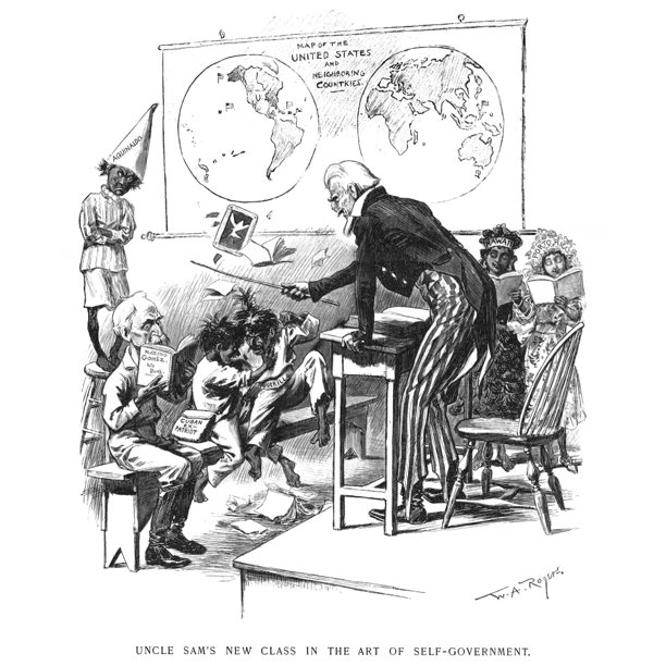Spanish war american cartoon political uncle sam cuba 1898 alamy bidding showing similar Cartoon Spanish-American War 1898 The United States As Uncle Sam The